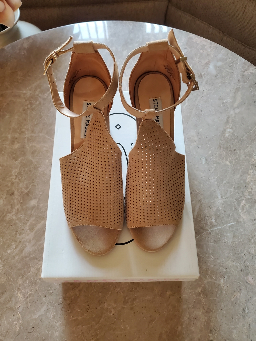 Steve Madden Nude Perforated Ankle-Strap Sandals